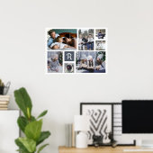 家族の写真コラージュモノグラムの7写真白 ポスター (ホームオフィス)