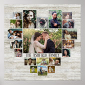家族の写真コラージュ名でハート20写真ウッド ポスター (正面)