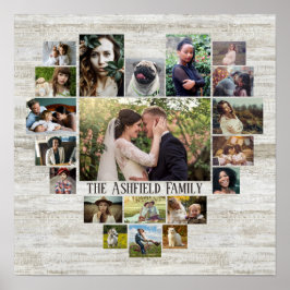 家族の写真コラージュ名でハート20写真ウッド ポスター