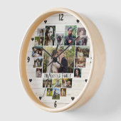 家族の写真コラージュ名でハート20写真Lt Wood 壁時計 (傾斜)