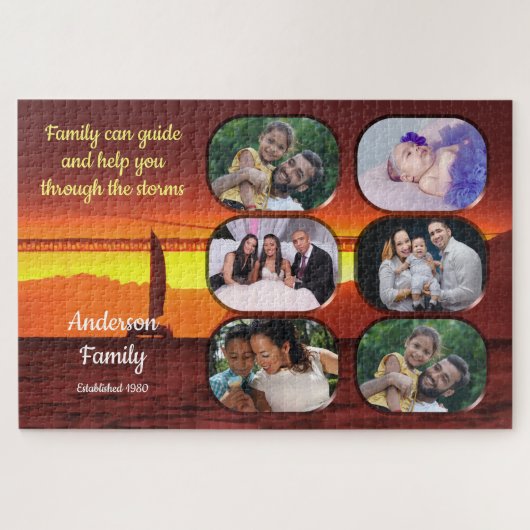 家族の写真コラージュ夕日1124 ジグソーパズル (横)