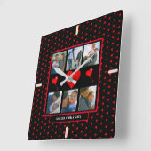 家族の写真コラージュ家族のハート黒い背景 スクエア壁時計 (傾斜)