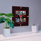 家族の写真コラージュ家族のハート黒い背景 スクエア壁時計