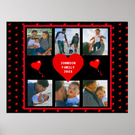 家族の写真コラージュ家族のハート黒い背景 ポスター