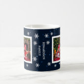 家族の写真コラージュ家族の名前ブルースカイスター コーヒーマグカップ (中央)