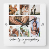 家族の写真コラージュ懇親会完璧なギフト スクエア壁時計 (正面)