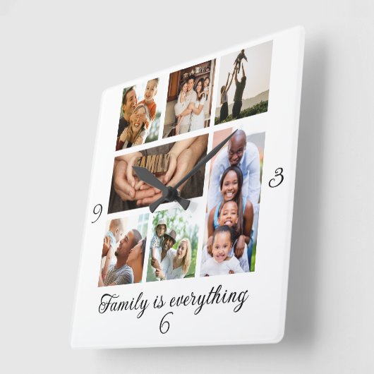 家族の写真コラージュ懇親会完璧なギフト スクエア壁時計 (傾斜)