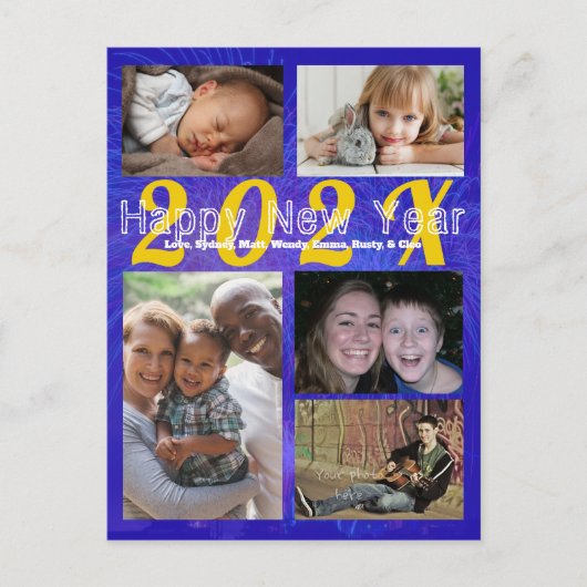 家族の写真コラージュ新年のあいさつ ポストカード (正面)
