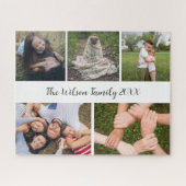 家族の写真コラージュ書道文字白 ジグソーパズル (横)