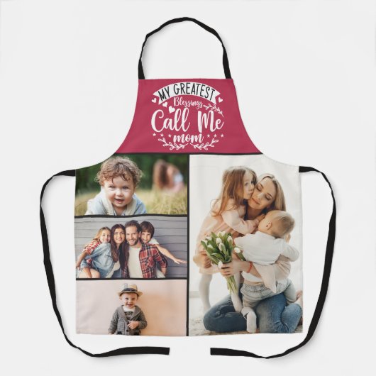 家族の写真コラージュ母の母の日4日 エプロン (正面)