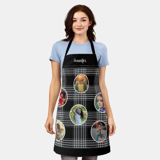 家族の写真コラージュ水牛のプレイドを作成する エプロン (着用した状態)