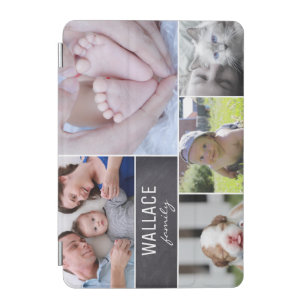 家族の写真コラージュ白い線の黒板ブロック iPad MINIカバー
