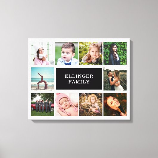 家族の写真コラージュ白と黒のカスタム キャンバスプリント (正面)