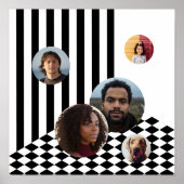 家族の写真コラージュ白ストライプ黒市松模様に色 ポスター (正面)