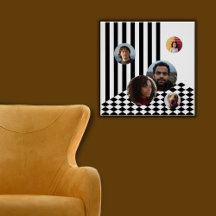 家族の写真コラージュ白ストライプ黒市松模様に色