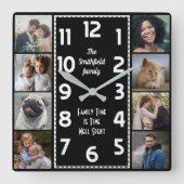 家族の写真コラージュ白黒アールデコ簡単 スクエア壁時計 (正面)
