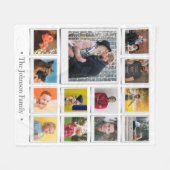 家族の写真コラージュ白 フリースブランケット (正面(横))