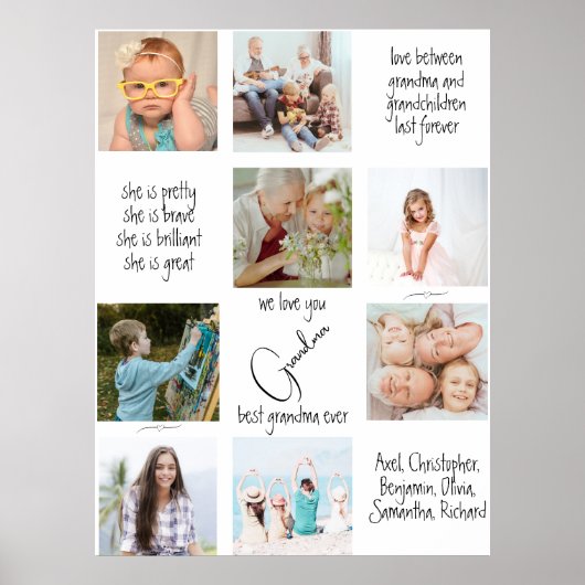 家族の写真コラージュ私たちは祖母の母の日を愛する ポスター (正面)