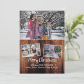 家族の写真コラージュ納屋の木メリークリスマス シーズンカード (スタンド正面)