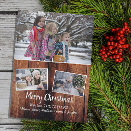 家族の写真コラージュ納屋の木メリークリスマス シーズンカード