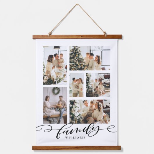 家族の写真コラージュ記念 吊り下げ型タペストリー (正面)