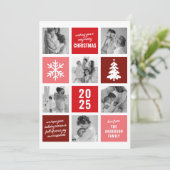 家族の写真コラージュ赤いクリスマスホリデーカード シーズンカード (スタンド正面)