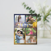 家族の写真コラージュ赤金ゴールド新年の挨拶 シーズンポストカード (スタンド正面)