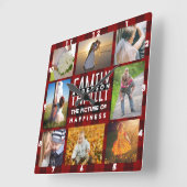 家族の写真コラージュ追加の名前8写真赤い格子縞 スクエア壁時計 (傾斜)