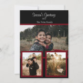 家族の写真コラージュ黒ブルゴーニュ白いスクリプトH シーズンカード (正面)