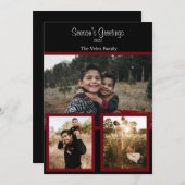 家族の写真コラージュ黒ブルゴーニュ白いスクリプトH シーズンカード (正面/裏面)