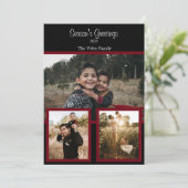 家族の写真コラージュ黒ブルゴーニュ白いスクリプトH シーズンカード (スタンド正面)