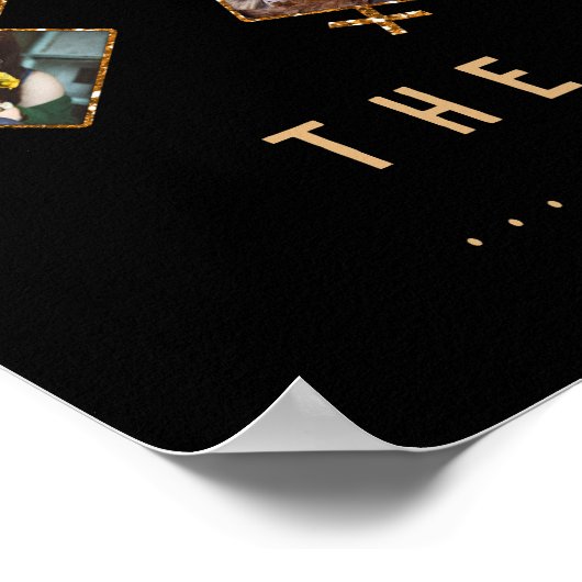 家族の写真コラージュ黒金ゴールド+名前21写真 ポスター (角)