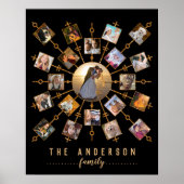家族の写真コラージュ黒金ゴールド+名前21写真 ポスター (正面)