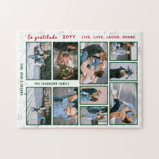 家族の写真コラージュ10枚の白パーソナライズされた色 ジグソーパズル (横)