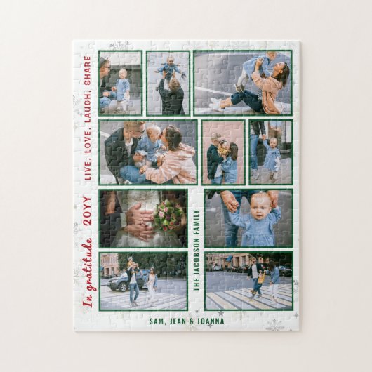 家族の写真コラージュ10枚の白パーソナライズされた色 ジグソーパズル (縦)