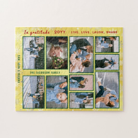 家族の写真コラージュ10画像ゴールデンパーソナライズされた ジグソーパズル (横)