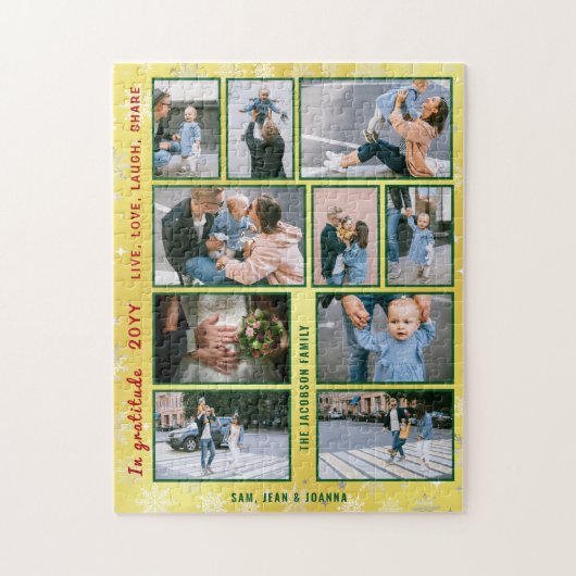 家族の写真コラージュ10画像ゴールデンパーソナライズされた ジグソーパズル (縦)