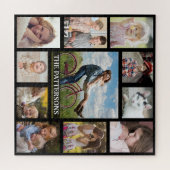 家族の写真コラージュ11写真名正方形ブラック ジグソーパズル (横)