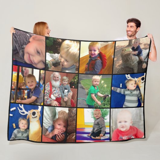 家族の写真コラージュ12平方インスタグラムの写真 フリースブランケット (インサイチュ)