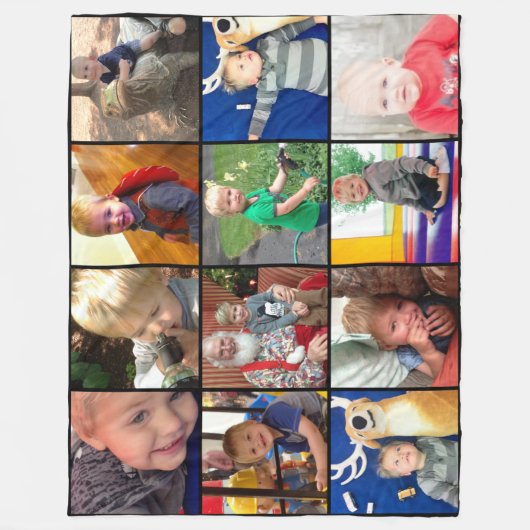 家族の写真コラージュ12平方インスタグラムの写真 フリースブランケット (正面)