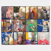 家族の写真コラージュ12平方インスタグラムの写真 フリースブランケット (正面(横))