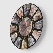 家族の写真コラージュ13写真金ゴールド番号黒 ラージ壁時計 (傾斜)