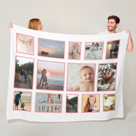 家族の写真コラージュ14写真パステルピン フリースブランケット (インサイチュ)