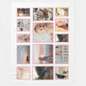 家族の写真コラージュ14写真パステルピン フリースブランケット (正面)