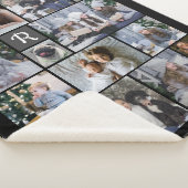 家族の写真コラージュ14写真+モノグラムブラック簡単 シェルパブランケット (3/4)