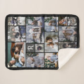 家族の写真コラージュ14写真+モノグラムブラック簡単 シェルパブランケット (正面(横))