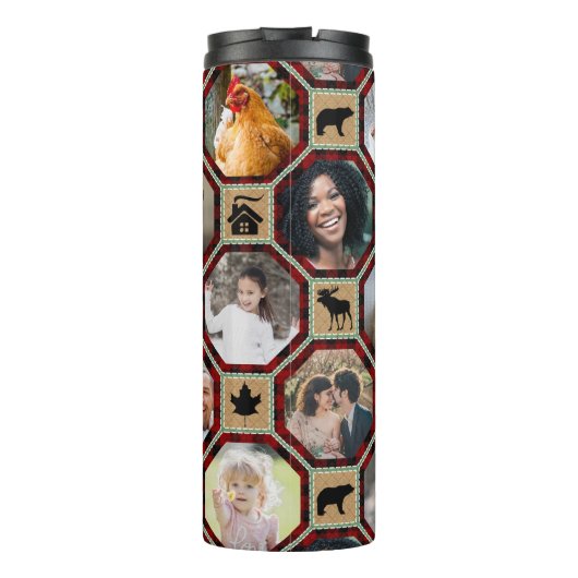 家族の写真コラージュ15レッドブラックバッファロープレイド タンブラー (裏面)