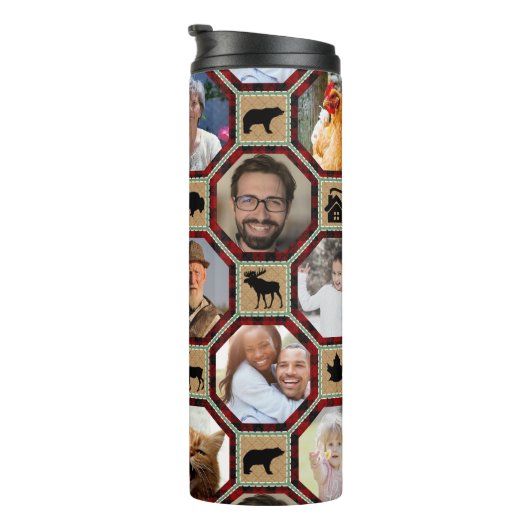家族の写真コラージュ15レッドブラックバッファロープレイド タンブラー (回転右)