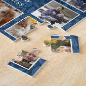 家族の写真コラージュ15写真名ブルーフローラ ジグソーパズル (側面)