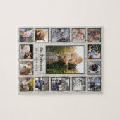 家族の写真コラージュ15写真名Wood Grain ジグソーパズル (横)